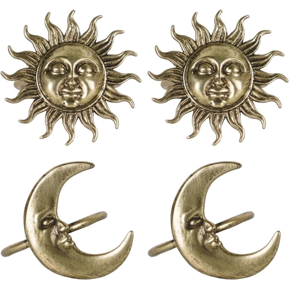 Brass Sun and Moon Napkin Ring Holders Set of 4 Vintage Celestial Decor